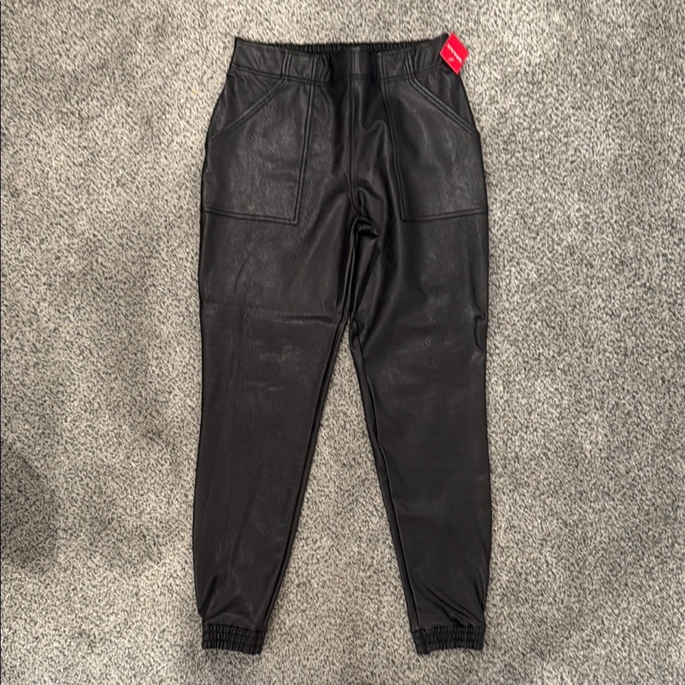 Spanx Black Faux Leather Joggers